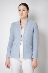 Amina Rubinacci Stretch Knit Cotton Linen Sequined Jacket in Pale Blue Vancouver. Shop Online or in Store.