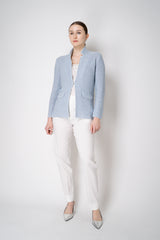 Amina Rubinacci Stretch Knit Cotton Linen Sequined Jacket in Pale Blue Vancouver. Shop Online or in Store.