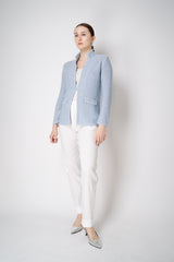 Amina Rubinacci Stretch Knit Cotton Linen Sequined Jacket in Pale Blue Vancouver. Shop Online or in Store.