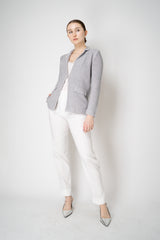 Amina Rubinacci Stretch Knit Cotton Linen Sequined Jacket in Pearl Grey Vancouver. Shop Online or in Store.
