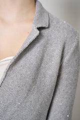 Amina Rubinacci Stretch Knit Cotton Linen Sequined Jacket in Pearl Grey Vancouver. Shop Online or in Store.