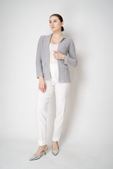 Amina Rubinacci Stretch Knit Cotton Linen Sequined Jacket in Pearl Grey Vancouver. Shop Online or in Store.