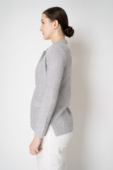 Amina Rubinacci Stretch Knit Cotton Linen Sequined Jacket in Pearl Grey Vancouver. Shop Online or in Store.