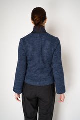 Amina Rubinacci Stretch Knit Cropped Single Breasted Jacket in Blue Melange Vancouver. Shop Online or in Store.
