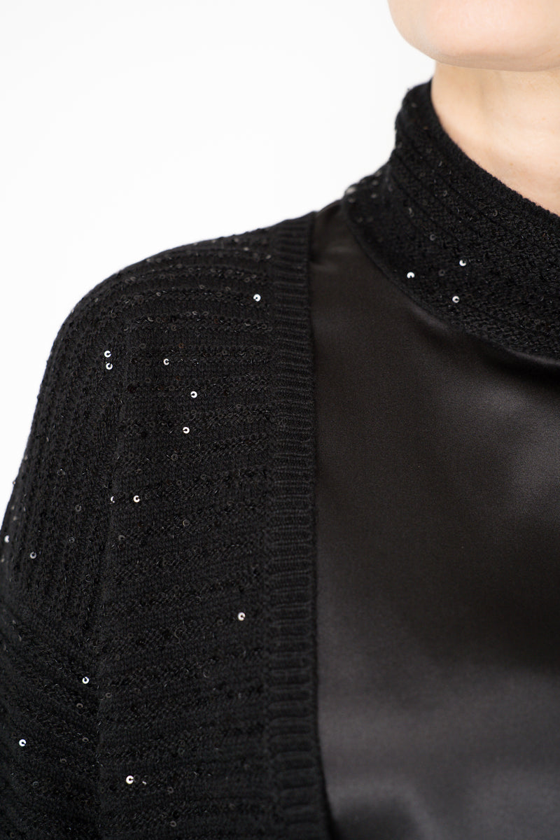 Amina Rubinacci Stretch Knit Ribbed Sequin Cardigan in Black Vancouver. Shop Online or in Store.
