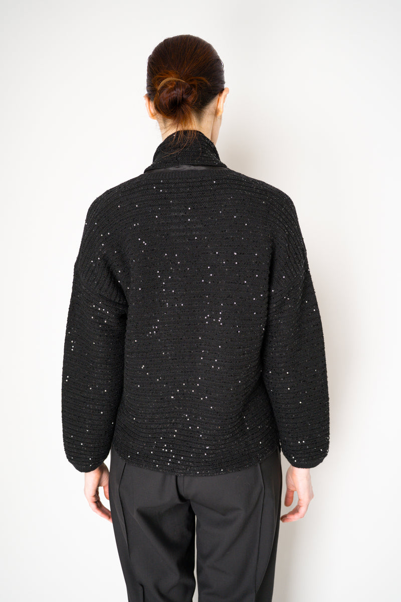 Amina Rubinacci Stretch Knit Ribbed Sequin Cardigan in Black Vancouver. Shop Online or in Store.