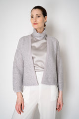 Amina Rubinacci Stretch Knit Ribbed Sequin Cardigan in Light Grey Vancouver. Shop Online or in Store.