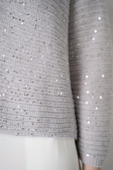 Amina Rubinacci Stretch Knit Ribbed Sequin Cardigan in Light Grey Vancouver. Shop Online or in Store.