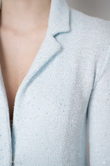 Amina Rubinacci Stretch Knit Sequined Cropped Jacket in Light Blue Vancouver. Shop Online or in Store.