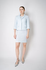 Amina Rubinacci Stretch Knit Sequined Cropped Jacket in Light Blue Vancouver. Shop Online or in Store.