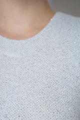Amina Rubinacci Stretch Knit Sequined Shift Dress in Light Blue Vancouver. Shop Online or in Store.