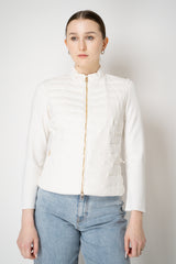 Amina Rubinacci Stretch Weave Linen Jacket with Padded Front in White Vancouver. Shop Online or in Store.