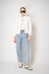Amina Rubinacci Stretch Weave Linen Jacket with Padded Front in White Vancouver. Shop Online or in Store.