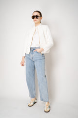 Amina Rubinacci Stretch Weave Linen Jacket with Padded Front in White Vancouver. Shop Online or in Store.