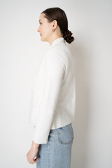 Amina Rubinacci Stretch Weave Linen Jacket with Padded Front in White Vancouver. Shop Online or in Store.