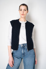 Amina Rubinacci Wool Cashmere Cable Knit Zip Vest in Navy Vancouver. Shop Online or in Store.