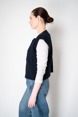 Amina Rubinacci Wool Cashmere Cable Knit Zip Vest in Navy Vancouver. Shop Online or in Store.