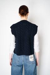 Amina Rubinacci Wool Cashmere Cable Knit Zip Vest in Navy Vancouver. Shop Online or in Store.