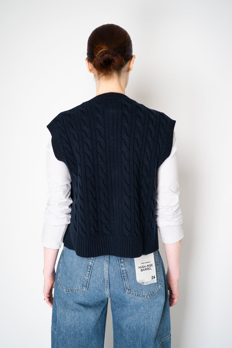 Amina Rubinacci Wool Cashmere Cable Knit Zip Vest in Navy Vancouver. Shop Online or in Store.