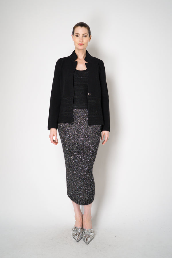 Amina Rubinacci Wool Cashmere Knit Cardigan Jacket with Sequined Hem in Black Vancouver. Shop Online or in Store.