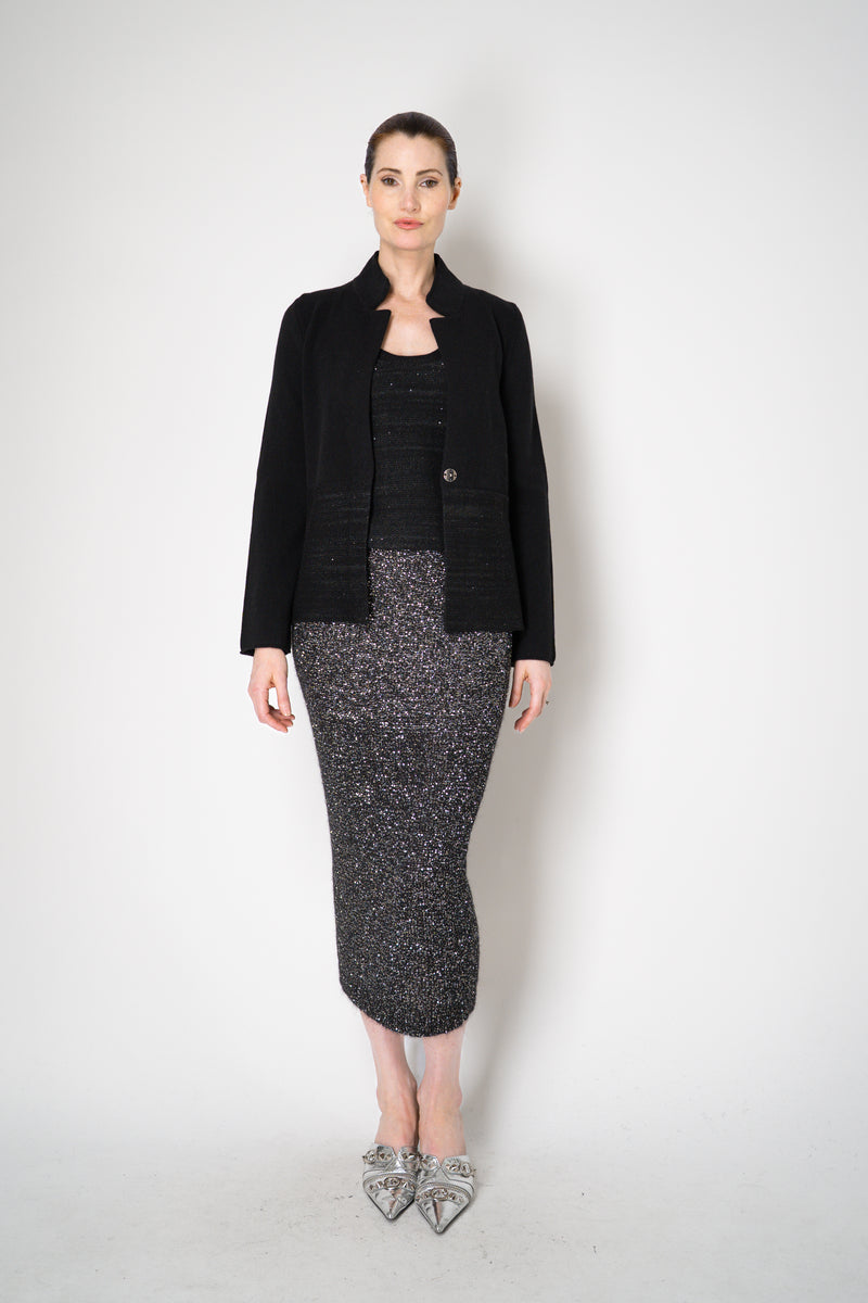 Amina Rubinacci Wool Cashmere Knit Cardigan Jacket with Sequined Hem in Black Vancouver. Shop Online or in Store.