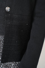 Amina Rubinacci Wool Cashmere Knit Cardigan Jacket with Sequined Hem in Black Vancouver. Shop Online or in Store.