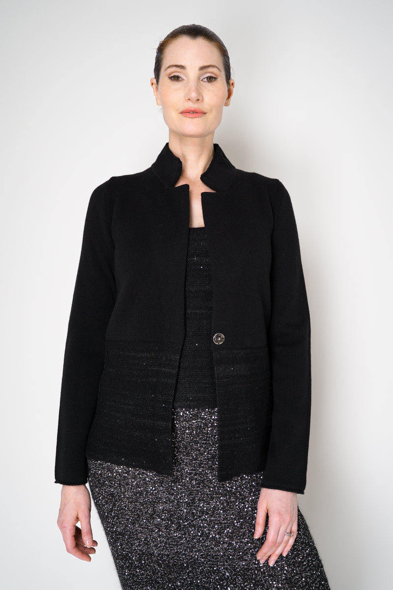 Amina Rubinacci Wool Cashmere Knit Cardigan Jacket with Sequined Hem in Black Vancouver. Shop Online or in Store.