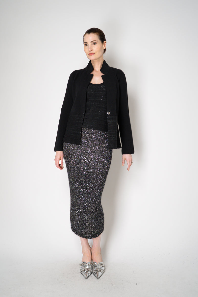 Amina Rubinacci Wool Cashmere Knit Cardigan Jacket with Sequined Hem in Black Vancouver. Shop Online or in Store.
