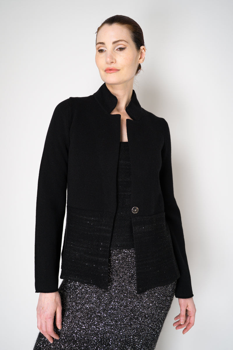 Amina Rubinacci Wool Cashmere Knit Cardigan Jacket with Sequined Hem in Black Vancouver. Shop Online or in Store.