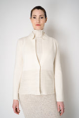 Amina Rubinacci Wool Cashmere Knit Cardigan Jacket with Sequined Hem in Ivory Vancouver. Shop Online or in Store.