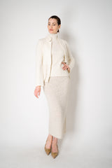 Amina Rubinacci Wool Cashmere Knit Cardigan Jacket with Sequined Hem in Ivory Vancouver. Shop Online or in Store.