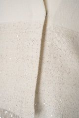 Amina Rubinacci Wool Cashmere Knit Cardigan Jacket with Sequined Hem in Ivory Vancouver. Shop Online or in Store.