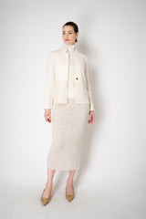 Amina Rubinacci Wool Cashmere Knit Cardigan Jacket with Sequined Hem in Ivory Vancouver. Shop Online or in Store.