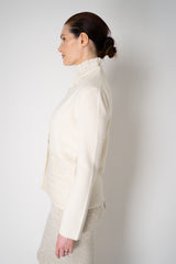 Amina Rubinacci Wool Cashmere Knit Cardigan Jacket with Sequined Hem in Ivory Vancouver. Shop Online or in Store.
