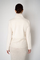 Amina Rubinacci Wool Cashmere Knit Cardigan Jacket with Sequined Hem in Ivory Vancouver. Shop Online or in Store.