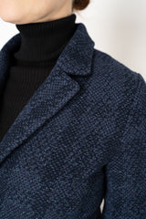 Amina Rubinacci Wool Cashmere Knit Check Blazer Jacket in Navy Vancouver. Shop Online or in Store.