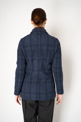 Amina Rubinacci Wool Cashmere Knit Check Blazer Jacket in Navy Vancouver. Shop Online or in Store.