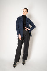 Amina Rubinacci Wool Cashmere Knit Check Blazer Jacket in Navy Vancouver. Shop Online or in Store.