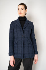 Amina Rubinacci Wool Cashmere Knit Check Blazer Jacket in Navy Vancouver. Shop Online or in Store.