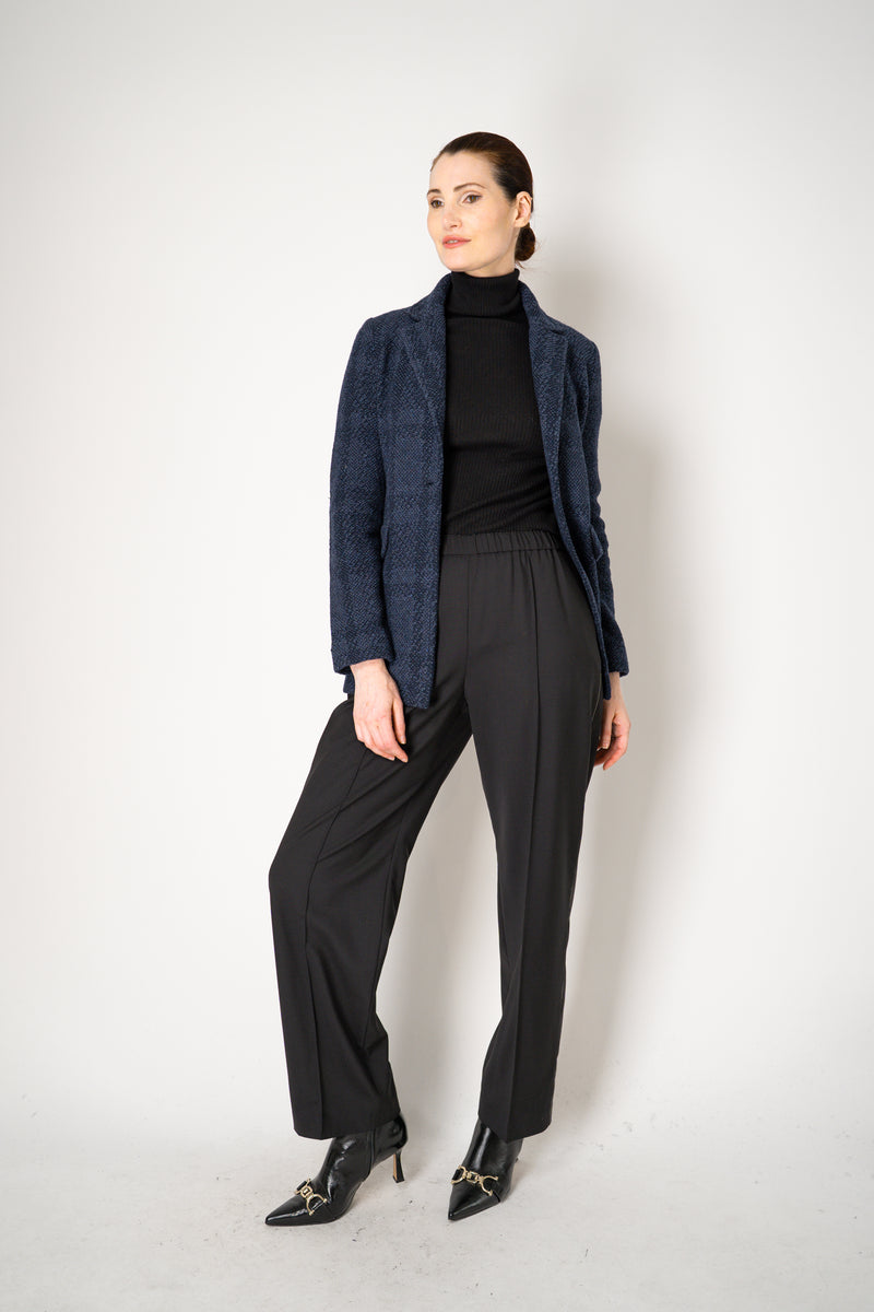 Amina Rubinacci Wool Cashmere Knit Check Blazer Jacket in Navy Vancouver. Shop Online or in Store.