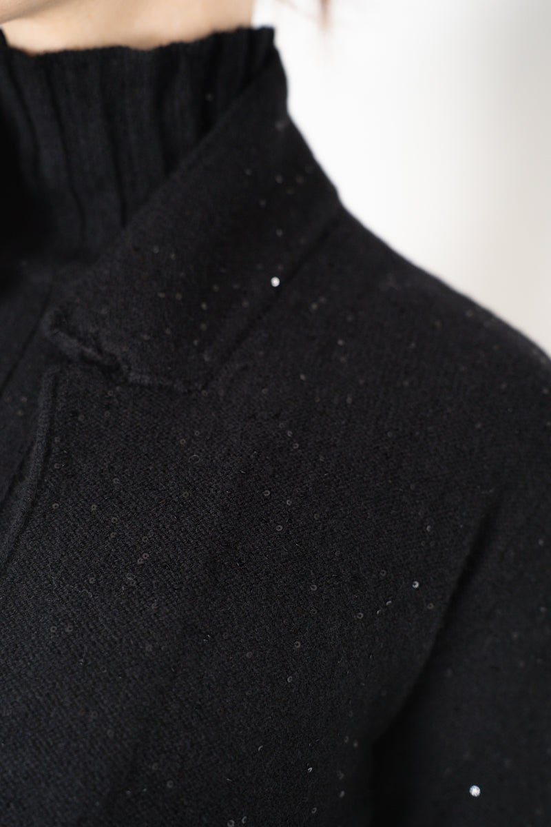Amina Rubinacci Wool Cashmere Knit Sequined Cardigan in Black Vancouver. Shop Online or in Store.