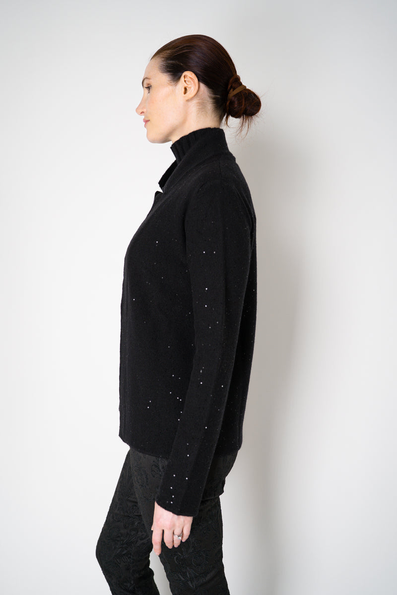 Amina Rubinacci Wool Cashmere Knit Sequined Cardigan in Black Vancouver. Shop Online or in Store.