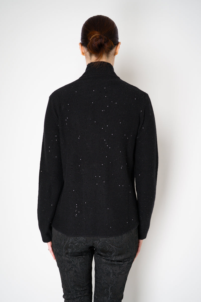 Amina Rubinacci Wool Cashmere Knit Sequined Cardigan in Black Vancouver. Shop Online or in Store.
