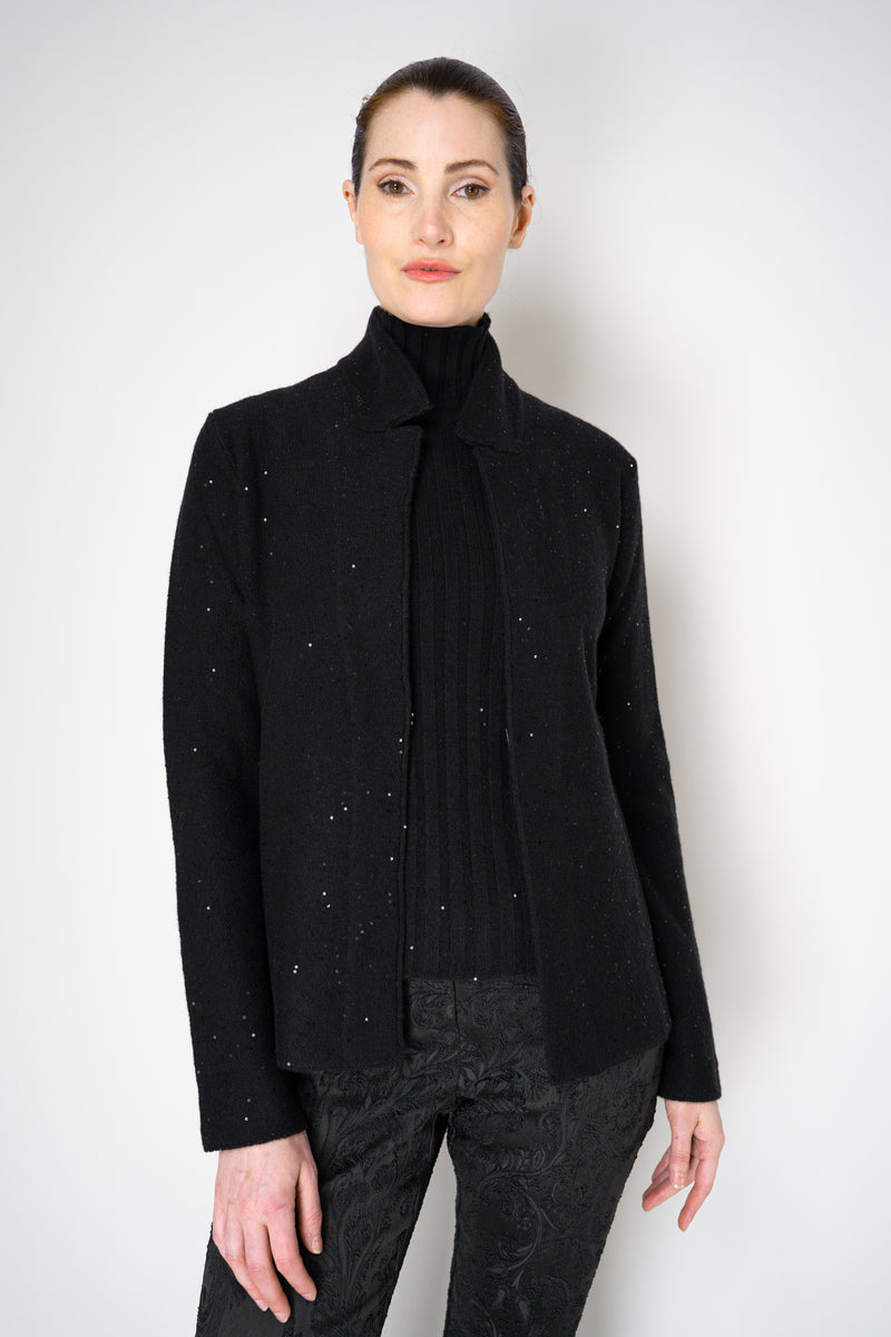 Amina Rubinacci Wool Cashmere Knit Sequined Cardigan in Black Vancouver. Shop Online or in Store.