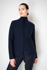 Amina Rubinacci Wool Cashmere Knit Sequined Cardigan in Navy Vancouver. Shop Online or in Store.
