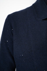 Amina Rubinacci Wool Cashmere Knit Sequined Cardigan in Navy Vancouver. Shop Online or in Store.