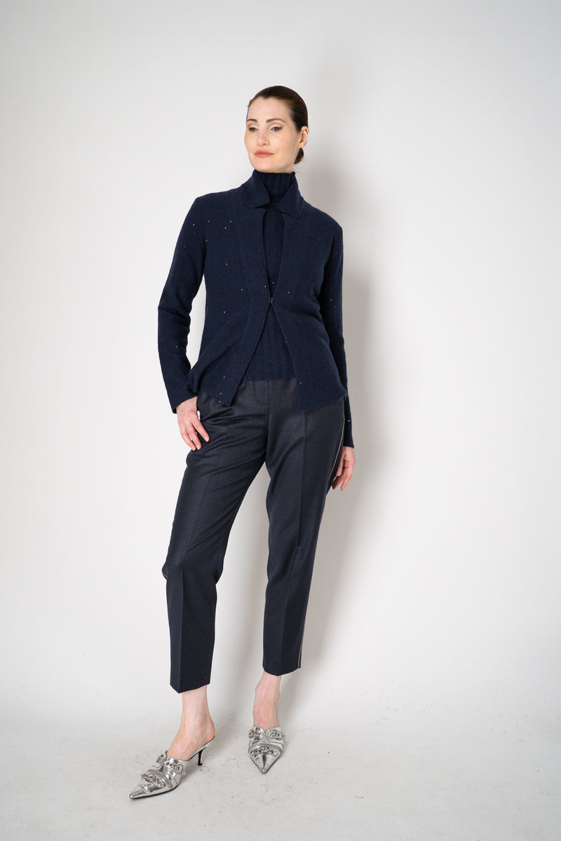 Amina Rubinacci Wool Cashmere Knit Sequined Cardigan in Navy Vancouver. Shop Online or in Store.