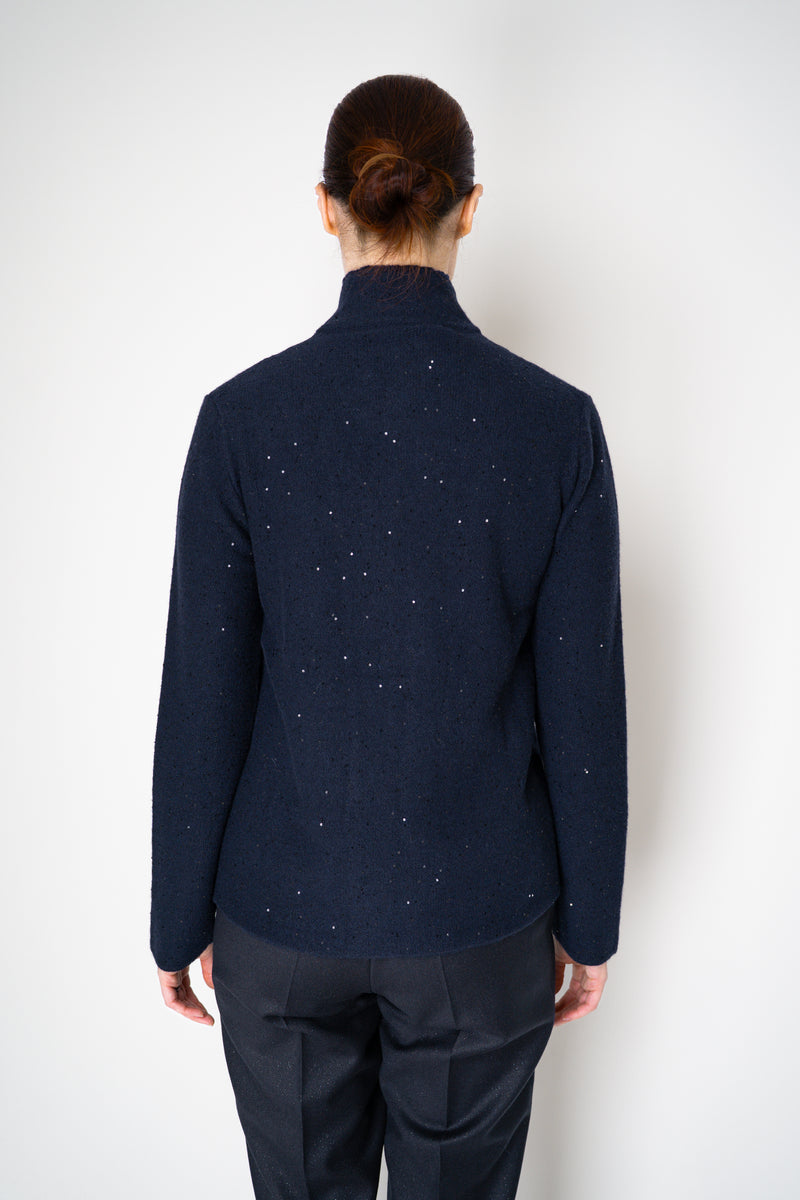 Amina Rubinacci Wool Cashmere Knit Sequined Cardigan in Navy Vancouver. Shop Online or in Store.