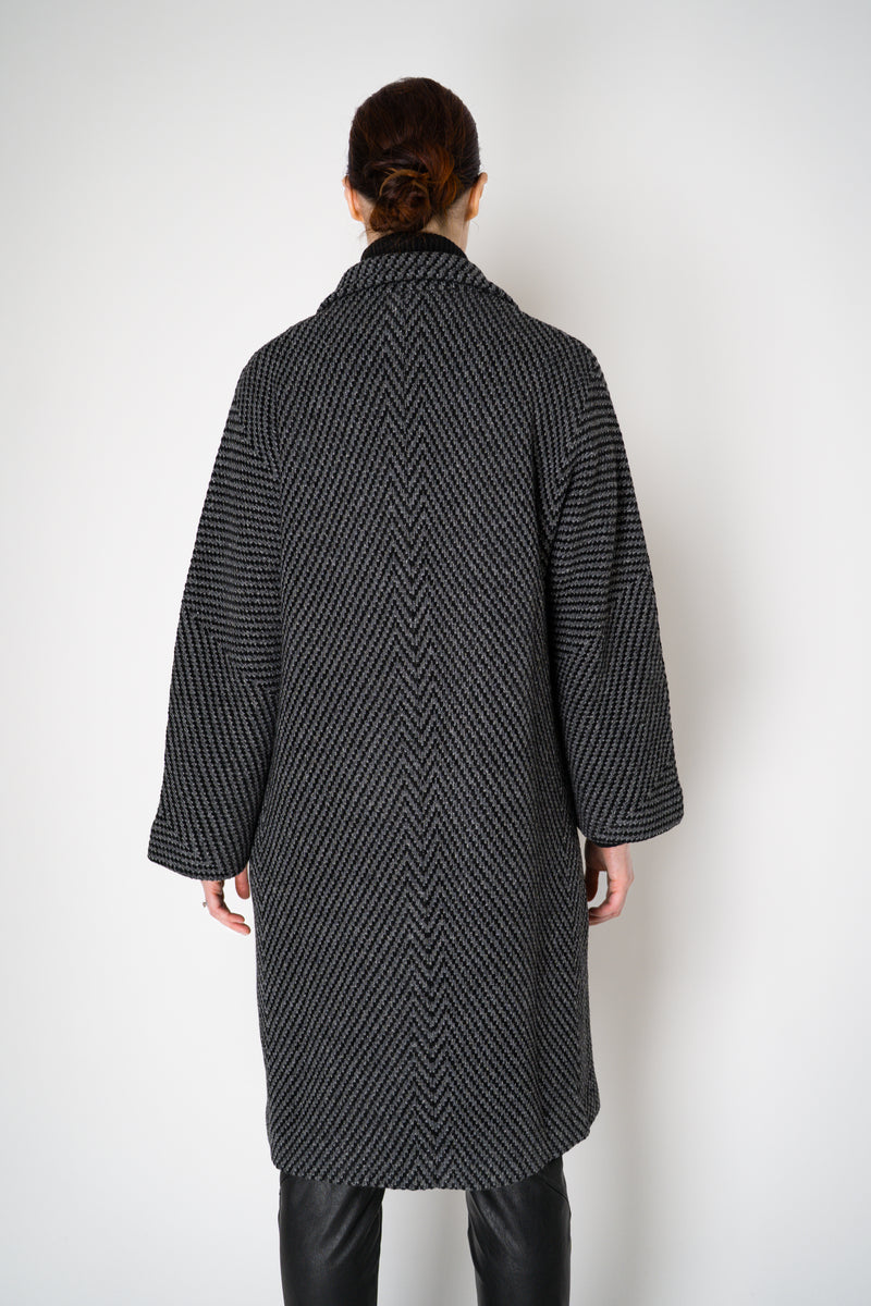 Amina Rubinacci Wool Viscose Knit Single Breasted Cardigan in Grey and Black Vancouver. Shop Online or in Store.
