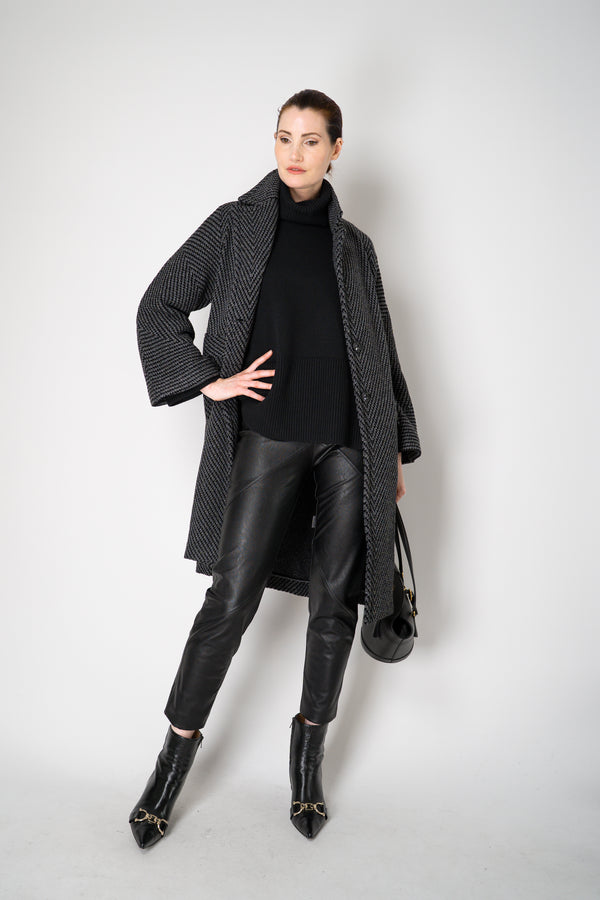 Amina Rubinacci Wool Viscose Knit Single Breasted Cardigan in Grey and Black Vancouver. Shop Online or in Store.